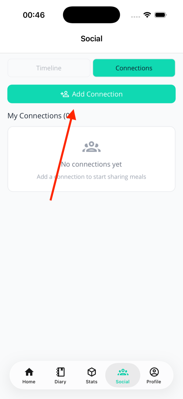 Add Connection bottom sheet with an email address field and a teal Send Request button